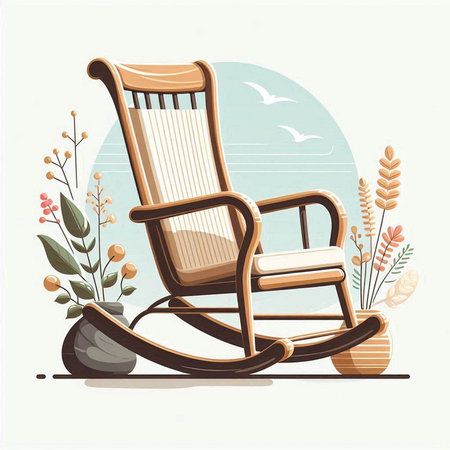 Vector illustration of a rocking chair on the background of a landscape.のイラスト素材