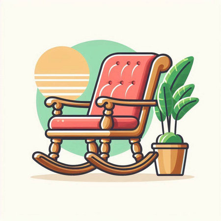 Vector illustration of rocking chair in flat style. Furniture in cartoon style.のイラスト素材