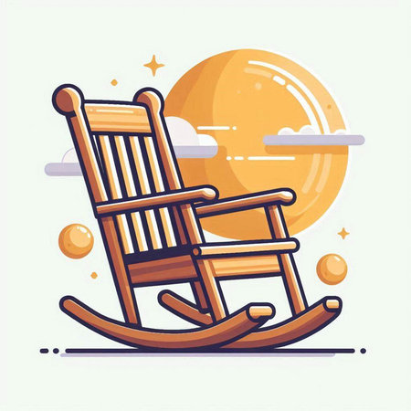 Vector illustration of rocking chair on the background of the moon and the sun.のイラスト素材