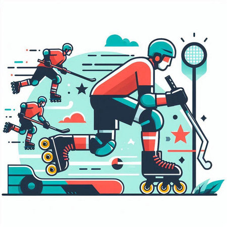Roller skating on the road. Vector illustration in flat style.のイラスト素材