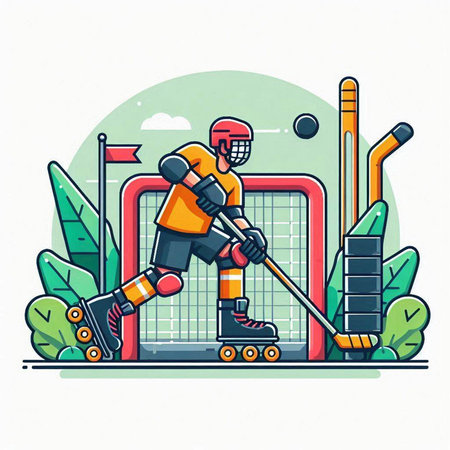 Hockey player with skates and hockey sticks. Vector illustration.のイラスト素材