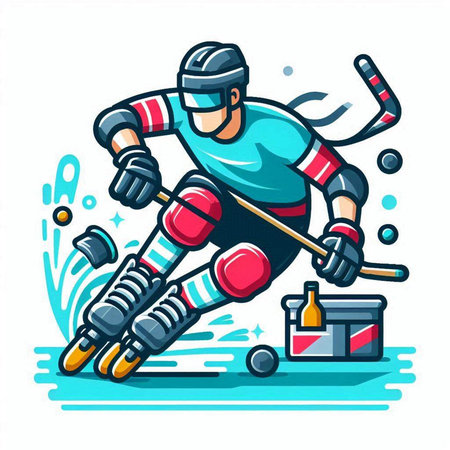 Ice hockey player with stick and puck. Vector illustration in cartoon style.のイラスト素材