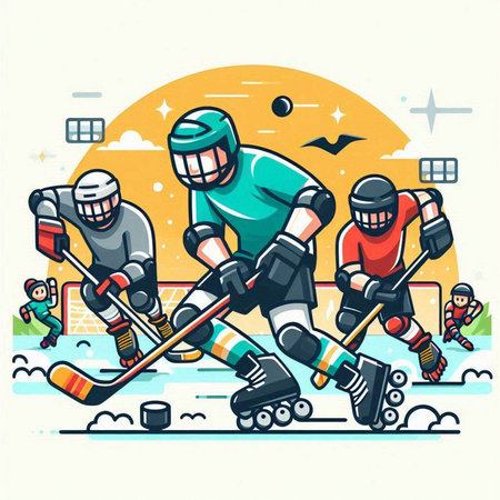 Hockey players in action. Vector illustration of a hockey player with the puck.のイラスト素材