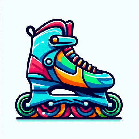 Roller skate vector illustration, isolated on white background. Colorful line art.のイラスト素材