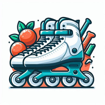 Roller skates and fruits. Vector illustration in cartoon style.のイラスト素材