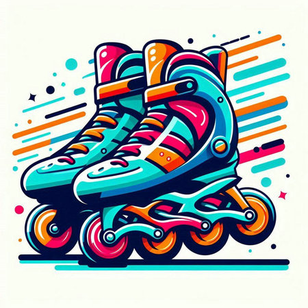 Roller skates. Vector illustration of roller skates on colorful background.のイラスト素材
