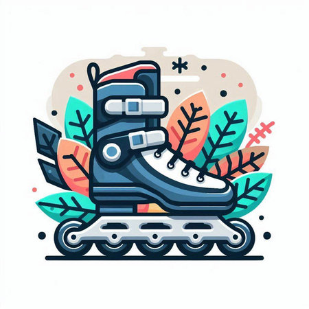 Roller skates on colorful background with leaves. Vector illustration.のイラスト素材