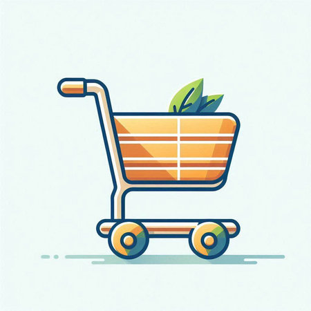 Shopping cart with leaves in flat design style. Vector illustration.のイラスト素材
