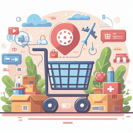Flat design modern vector illustration concept of online shopping, e-commerce and delivery.のイラスト素材
