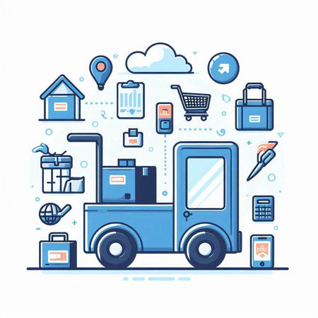 Vector illustration of online shopping, e-commerce, delivery service.のイラスト素材