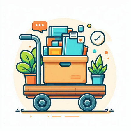 Baggage with documents in a cart. Flat vector illustration.のイラスト素材
