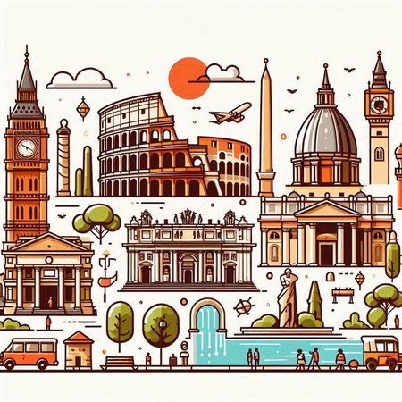 Colosseum, Rome, Italy. Travel and tourism background. Vector illustrationのイラスト素材
