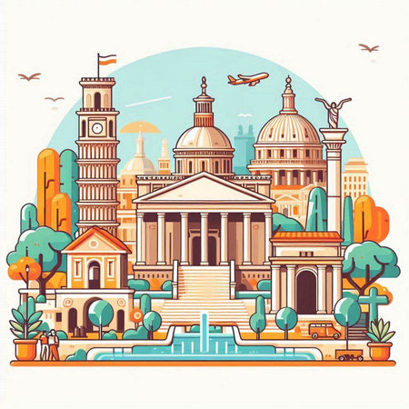 Panoramic view of the city of Rome. Italy. Vector illustrationのイラスト素材