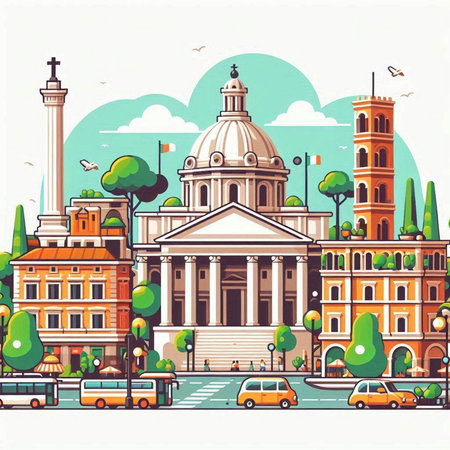 Rome, Italy. Retro style cityscape. Vector illustration.のイラスト素材