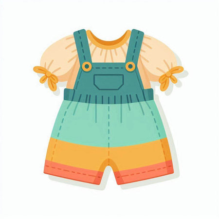 Children's summer clothes. Hand drawn vector illustration in cartoon style.のイラスト素材