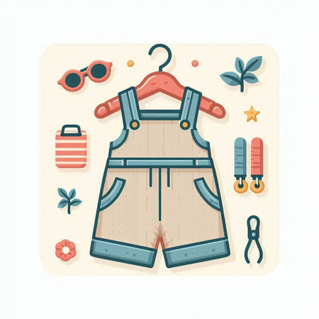 Set of summer clothes and accessories in flat style. Vector illustration.のイラスト素材
