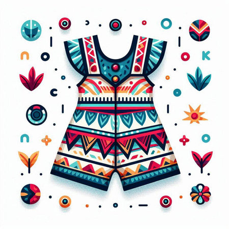 Vector illustration of women's summer dress with ethnic pattern on white background.のイラスト素材