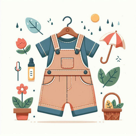 Clothes and accessories for kids. Vector illustration in flat style.のイラスト素材