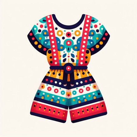 Women's dress with a pattern of geometric elements. Vector illustration.のイラスト素材
