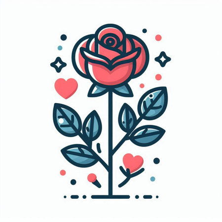 Flower line icon. Vector illustration of rose with heart and leaves.のイラスト素材