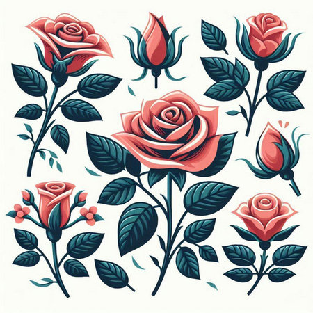Vector set of roses. Isolated on white background. Hand drawn illustration.のイラスト素材