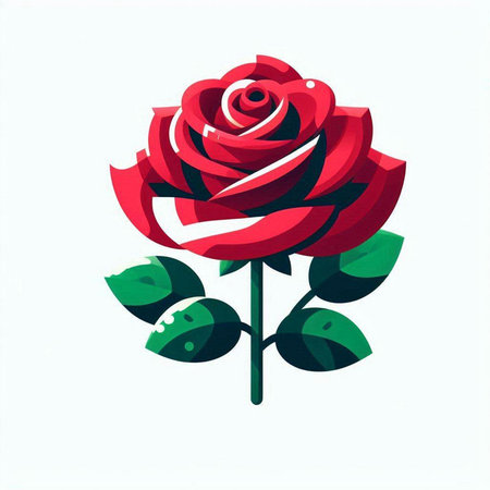 Red rose with green leaves on a white background. Vector illustration.のイラスト素材