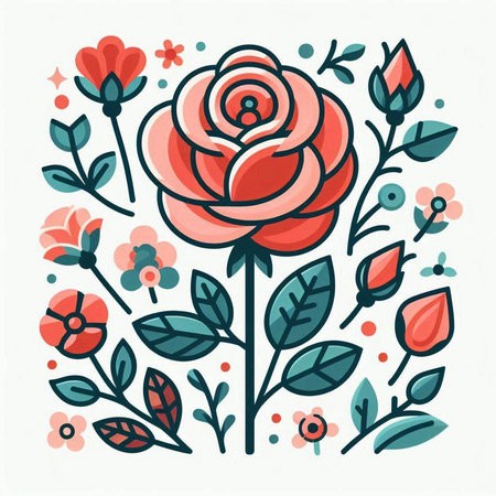 Floral pattern with rose flowers and leaves. Hand drawn vector illustration.のイラスト素材