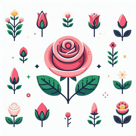 Flower icon set. Floral design elements. Vector illustration.のイラスト素材