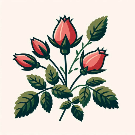 Bouquet of rosebuds with leaves. Vector illustration.のイラスト素材
