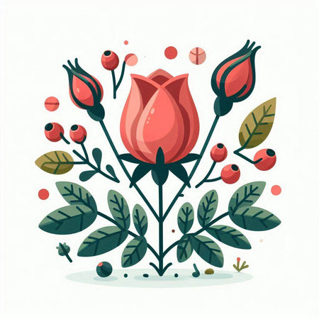 Flower composition with red rose on white background. Vector illustration.のイラスト素材
