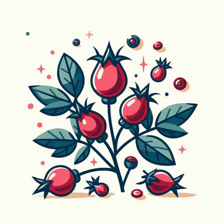 Vector illustration of rosehip branch with berries, leaves and berries.のイラスト素材