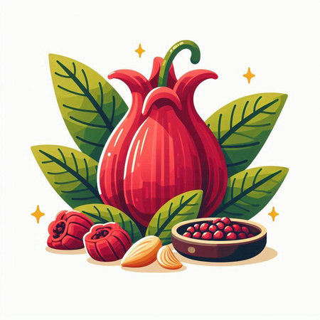 Pomegranate fruit with leaves and seeds. Vector illustration.のイラスト素材