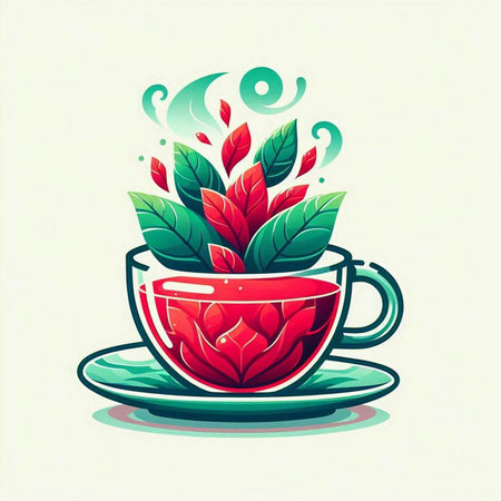 Cup of tea with leaves. Vector illustration in retro style.のイラスト素材