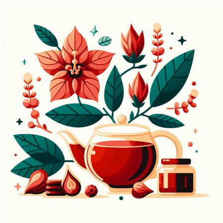 Cup of tea with poinsettia. Vector illustration.のイラスト素材