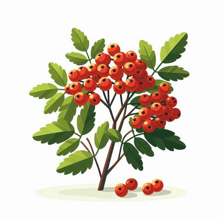 Red rowan berry on a white background. Vector illustration.のイラスト素材