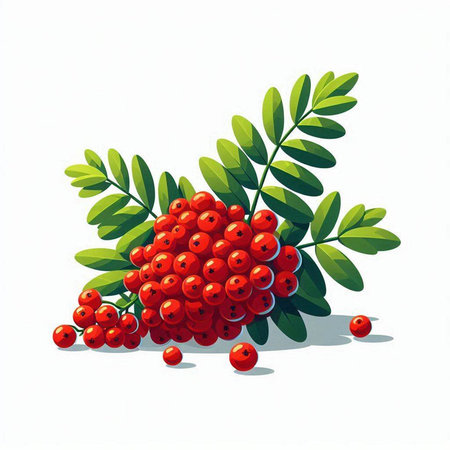 Rowan berries and leaves isolated on white background. Vector illustration.のイラスト素材