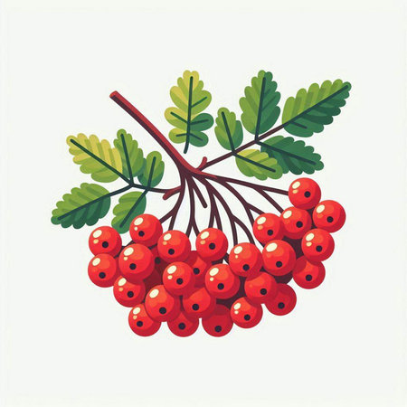 Branch of rowan berries with red berries. Vector illustration.のイラスト素材