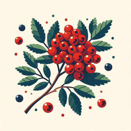 Branch of rowan with berries and leaves. Vector illustration.のイラスト素材