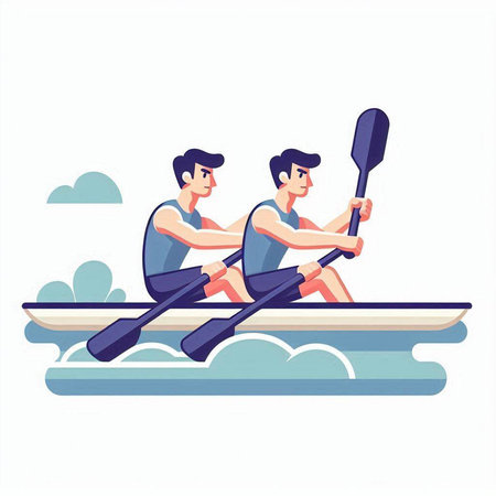 Two men rowing on the river. Flat style vector illustration.のイラスト素材
