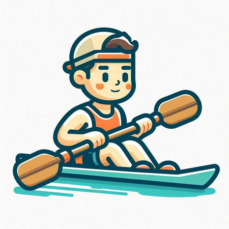 Boy in rowing boat. Vector illustration of a boy in a rowing boat.のイラスト素材