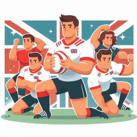 Rugby players in action. Vector illustration in cartoon style.のイラスト素材