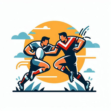 Rugby players action cartoon graphic vector. Sport game competition.のイラスト素材