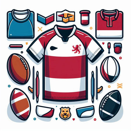 Rugby uniform and equipment. Vector illustration in cartoon style.のイラスト素材