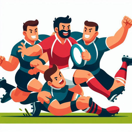 Rugby players in action. Vector illustration in cartoon style.のイラスト素材