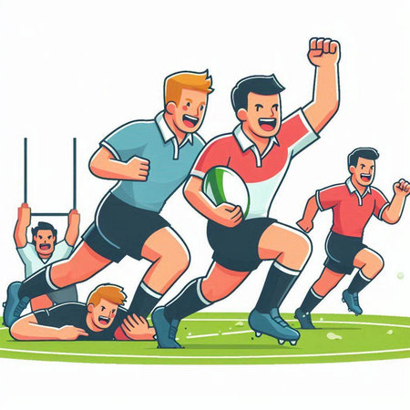 Rugby players fighting for ball. Vector illustration in cartoon style.のイラスト素材