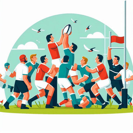 Rugby players in action. Vector illustration in cartoon style.のイラスト素材