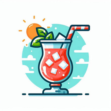Cocktail icon. Vector illustration of a cocktail with ice and straw.のイラスト素材