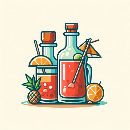 Cocktail vector illustration. Cocktail in bottle and glass.のイラスト素材