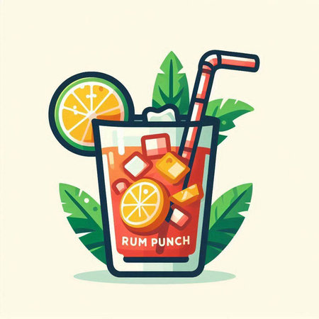 Cocktail with lime, ice and straw. Vector illustration.のイラスト素材