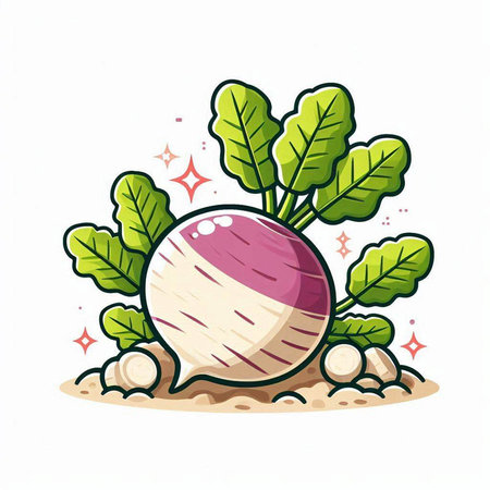 Illustration of a fresh turnip with leaves on a white backgroundのイラスト素材